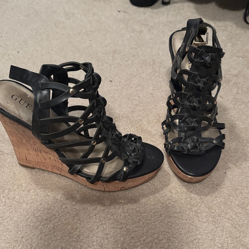 Guess Black Wedge Sandals